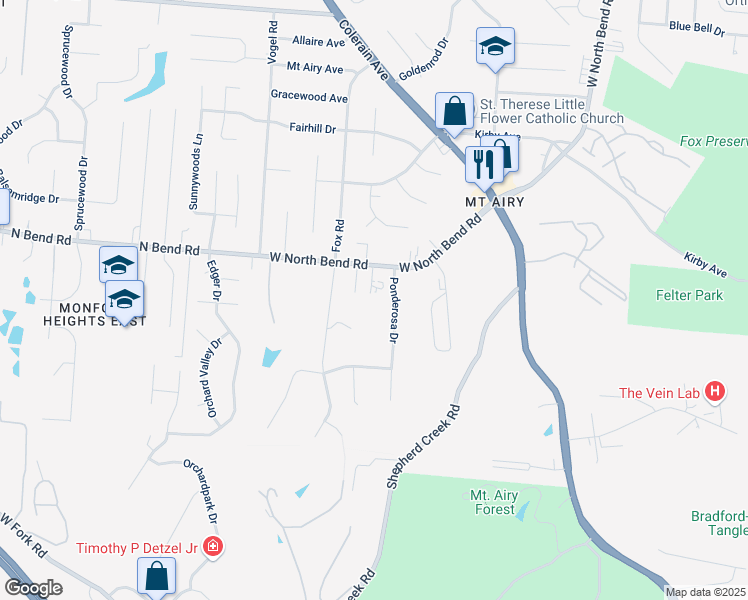 map of restaurants, bars, coffee shops, grocery stores, and more near 2741 West North Bend Road in Cincinnati