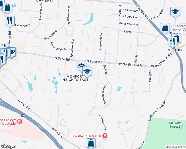 map of restaurants, bars, coffee shops, grocery stores, and more near 5431 Leumas Road in Cincinnati