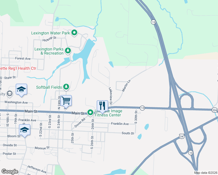 map of restaurants, bars, coffee shops, grocery stores, and more near 122 Lakeview Drive in Lexington