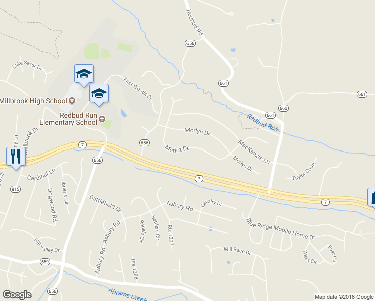 map of restaurants, bars, coffee shops, grocery stores, and more near 135 Merlot Drive in Stephenson