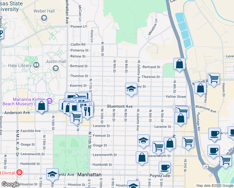 map of restaurants, bars, coffee shops, grocery stores, and more near 826 Vattier Street in Manhattan