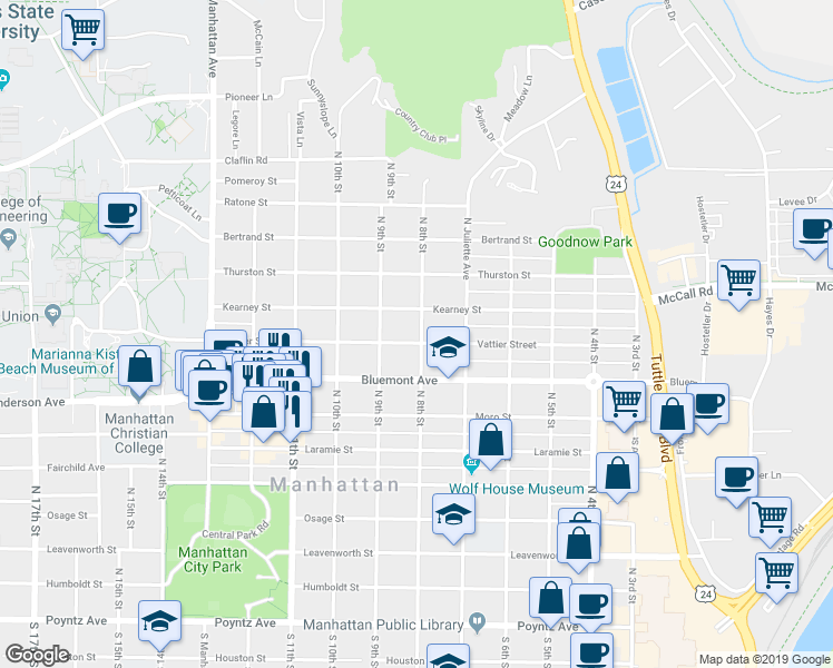 map of restaurants, bars, coffee shops, grocery stores, and more near 819 North 8th Street in Manhattan