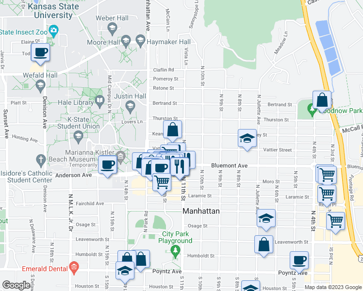 map of restaurants, bars, coffee shops, grocery stores, and more near in Manhattan