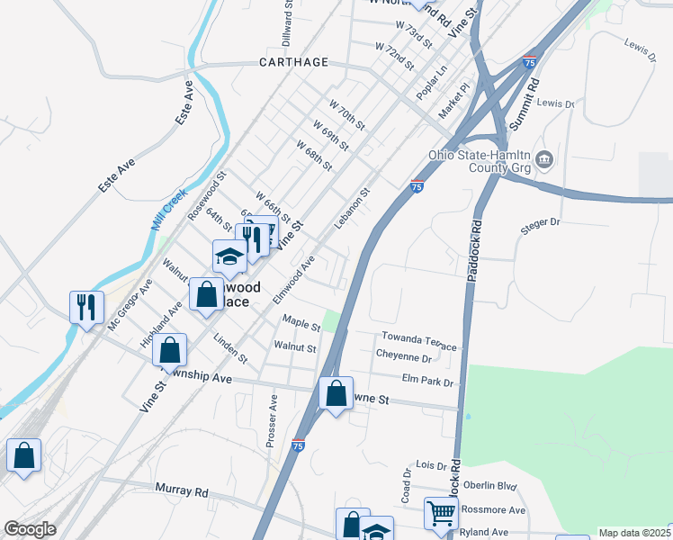 map of restaurants, bars, coffee shops, grocery stores, and more near 6507 Hasler Lane in Cincinnati