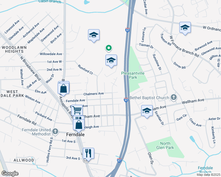 map of restaurants, bars, coffee shops, grocery stores, and more near 306 Vista Avenue in Glen Burnie