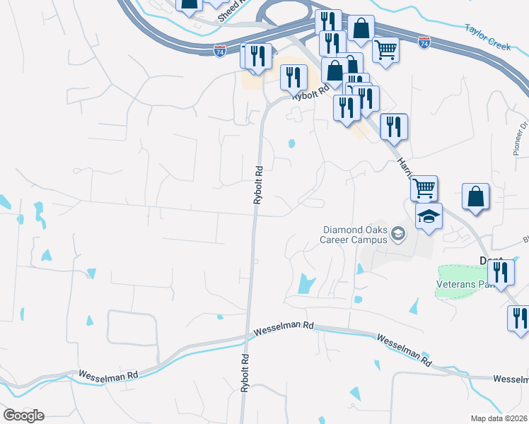 map of restaurants, bars, coffee shops, grocery stores, and more near 6655-6681 Hearne Road in Cincinnati