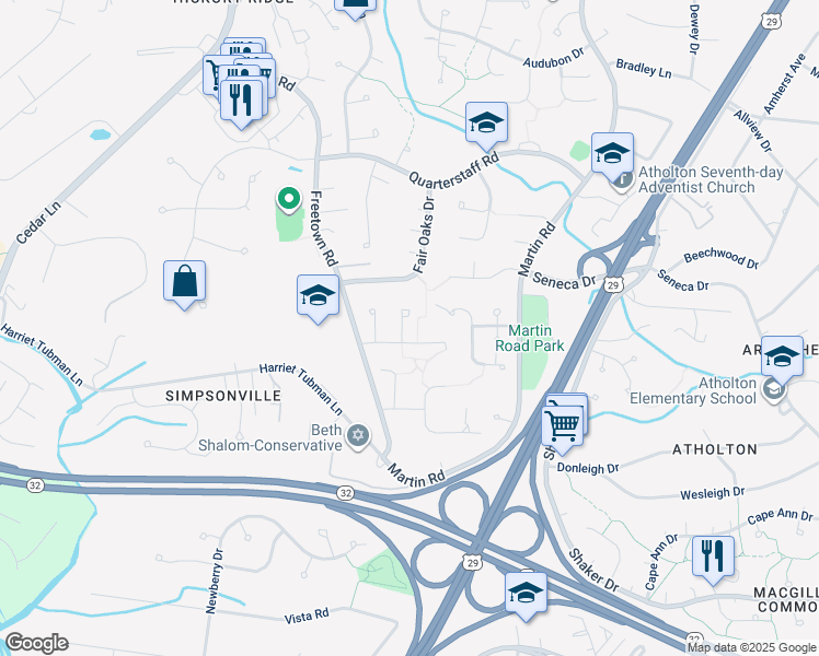map of restaurants, bars, coffee shops, grocery stores, and more near 6676 Buttonhole Court in Columbia