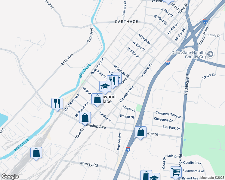 map of restaurants, bars, coffee shops, grocery stores, and more near 411 Beech Street in Cincinnati