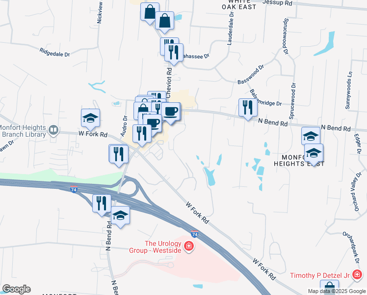 map of restaurants, bars, coffee shops, grocery stores, and more near 5420 Lees Crossing Drive in Cincinnati
