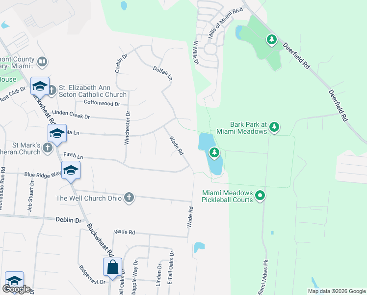 map of restaurants, bars, coffee shops, grocery stores, and more near 5895 Wade Road in Milford
