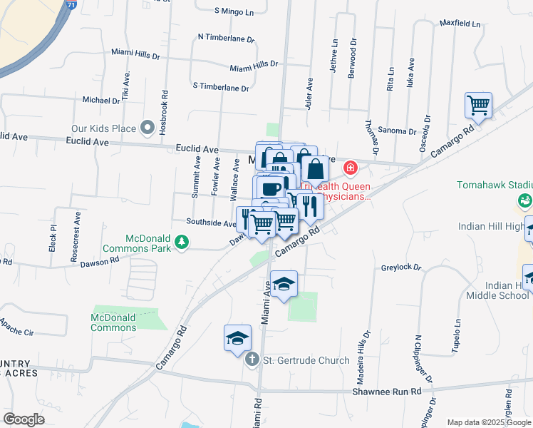 map of restaurants, bars, coffee shops, grocery stores, and more near 7022 Miami Avenue in Cincinnati