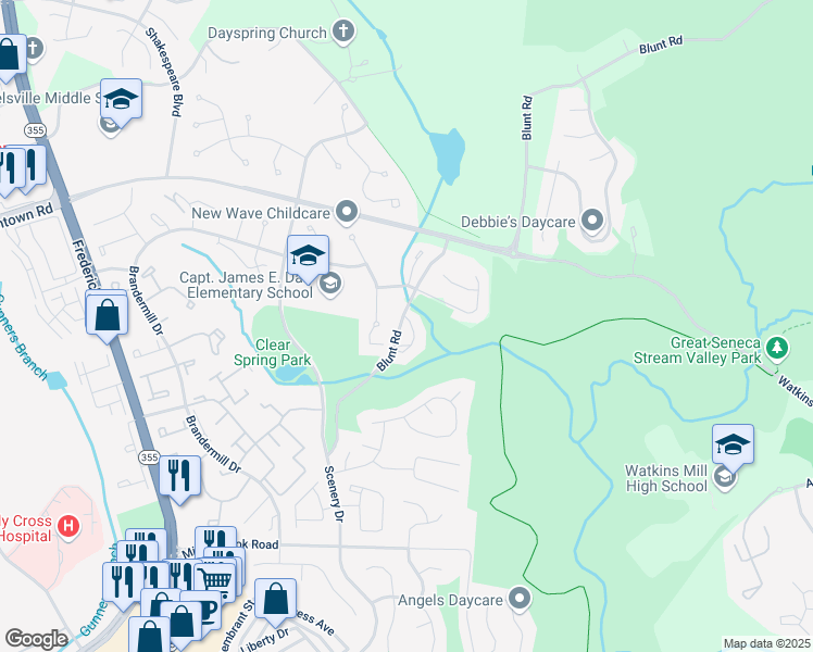 map of restaurants, bars, coffee shops, grocery stores, and more near 20252 Red Buckeye Court in Germantown