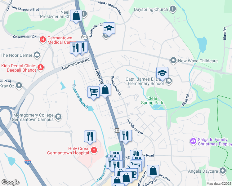 map of restaurants, bars, coffee shops, grocery stores, and more near 11508 Aldburg Way in Germantown