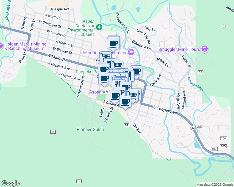 map of restaurants, bars, coffee shops, grocery stores, and more near in Aspen