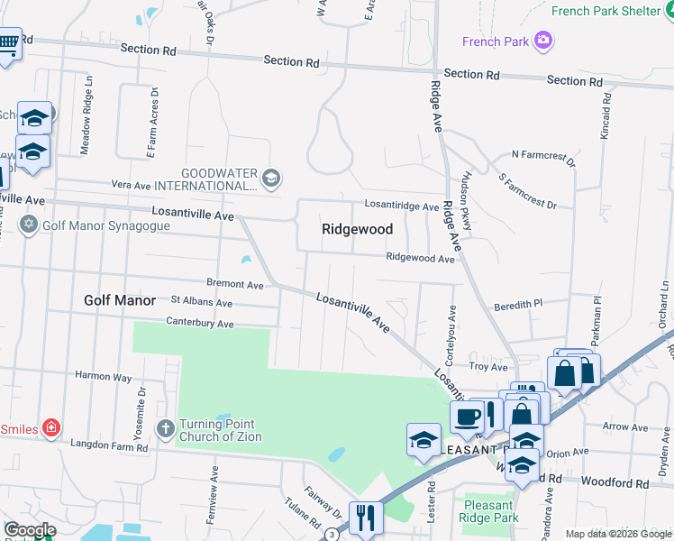 map of restaurants, bars, coffee shops, grocery stores, and more near 2779 Ridgewood Avenue in Cincinnati