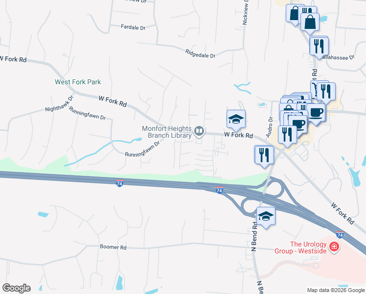 map of restaurants, bars, coffee shops, grocery stores, and more near 5376 Meadow Walk Lane in Cincinnati