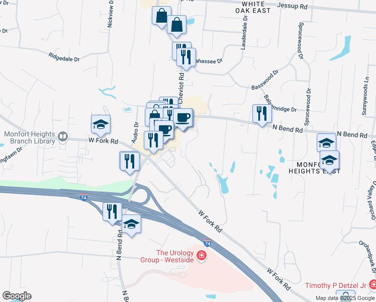 map of restaurants, bars, coffee shops, grocery stores, and more near 5420 Lees Crossing Drive in Cincinnati