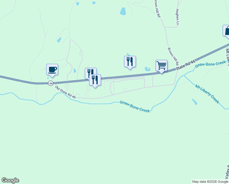 map of restaurants, bars, coffee shops, grocery stores, and more near 4520 Old State Road 46 in Nashville