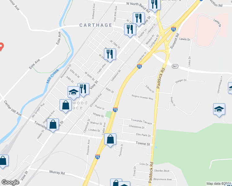map of restaurants, bars, coffee shops, grocery stores, and more near 6606 Hasler Lane in Cincinnati