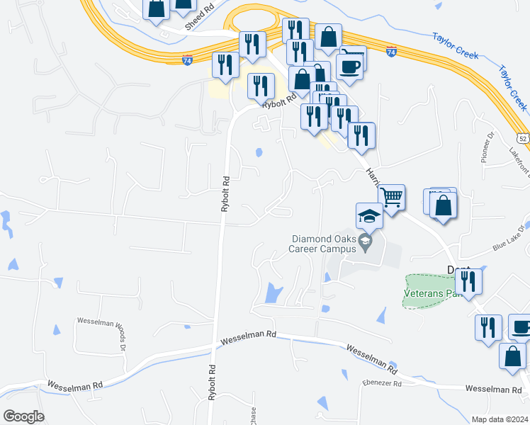 map of restaurants, bars, coffee shops, grocery stores, and more near 6640 Hearne Road in Cincinnati