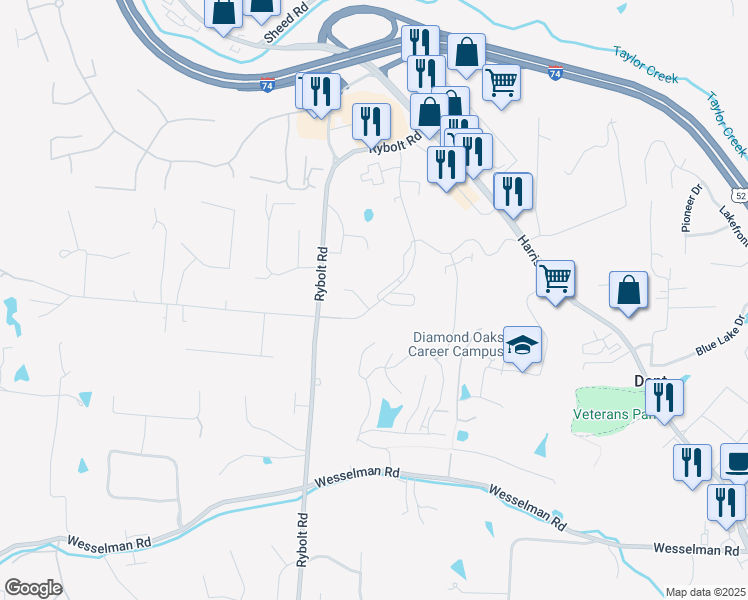 map of restaurants, bars, coffee shops, grocery stores, and more near 6640 Hearne Road in Cincinnati