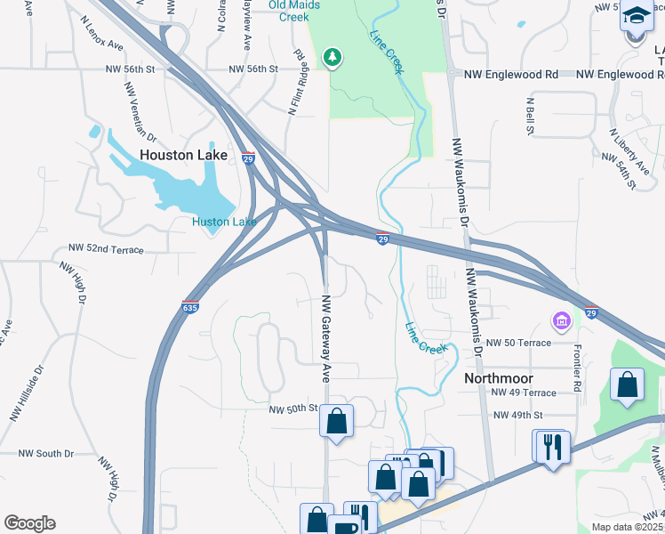 map of restaurants, bars, coffee shops, grocery stores, and more near 5101 Northwest Gateway Avenue in Riverside