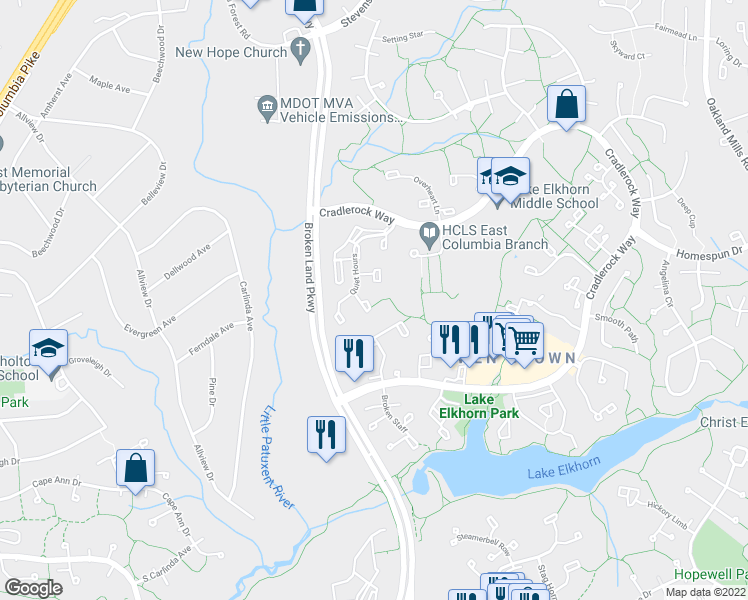 map of restaurants, bars, coffee shops, grocery stores, and more near 6715 2nd Morning Court in Columbia