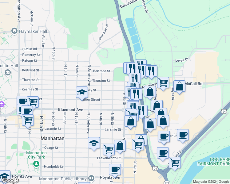 map of restaurants, bars, coffee shops, grocery stores, and more near 920 North 5th Street in Manhattan