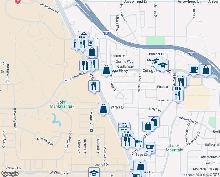 map of restaurants, bars, coffee shops, grocery stores, and more near 3300 Imperial Way in Carson City