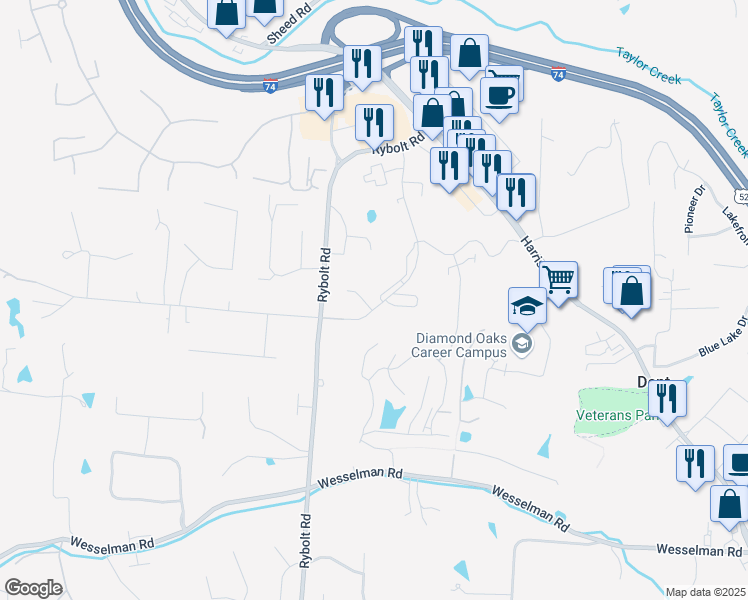 map of restaurants, bars, coffee shops, grocery stores, and more near 6640 Hearne Road in Cincinnati