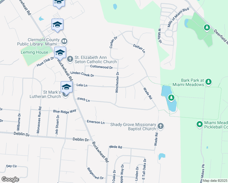 map of restaurants, bars, coffee shops, grocery stores, and more near 1385 Lela Lane in Milford