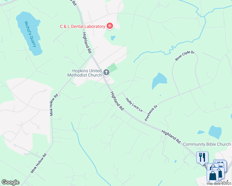 map of restaurants, bars, coffee shops, grocery stores, and more near 6651 Isle of Skye Drive in Highland