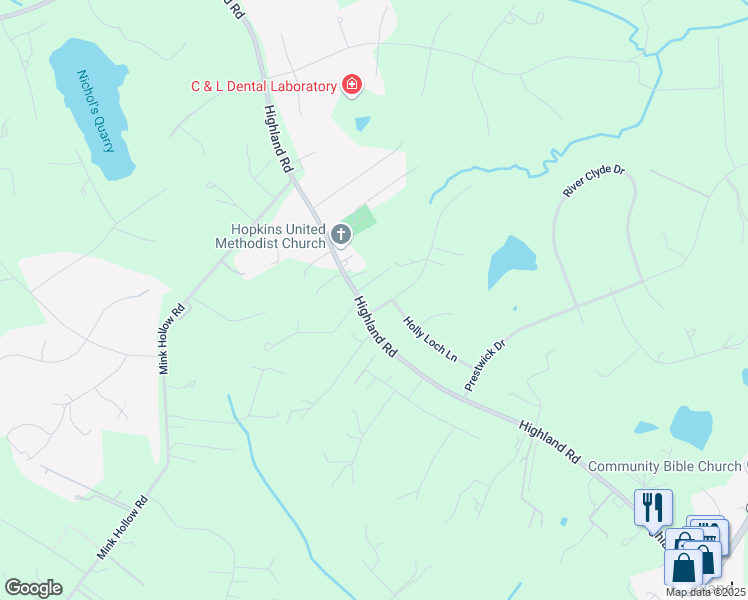 map of restaurants, bars, coffee shops, grocery stores, and more near 6651 Isle of Skye Drive in Highland
