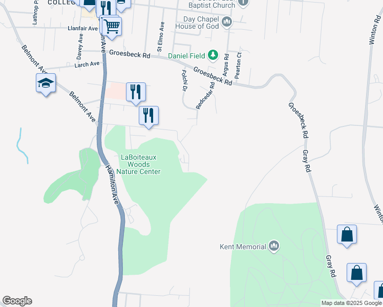 map of restaurants, bars, coffee shops, grocery stores, and more near 1088 Hill Crest Road in Cincinnati