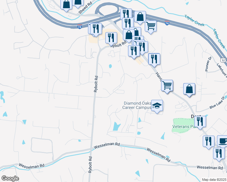 map of restaurants, bars, coffee shops, grocery stores, and more near 6640 Hearne Road in Cincinnati