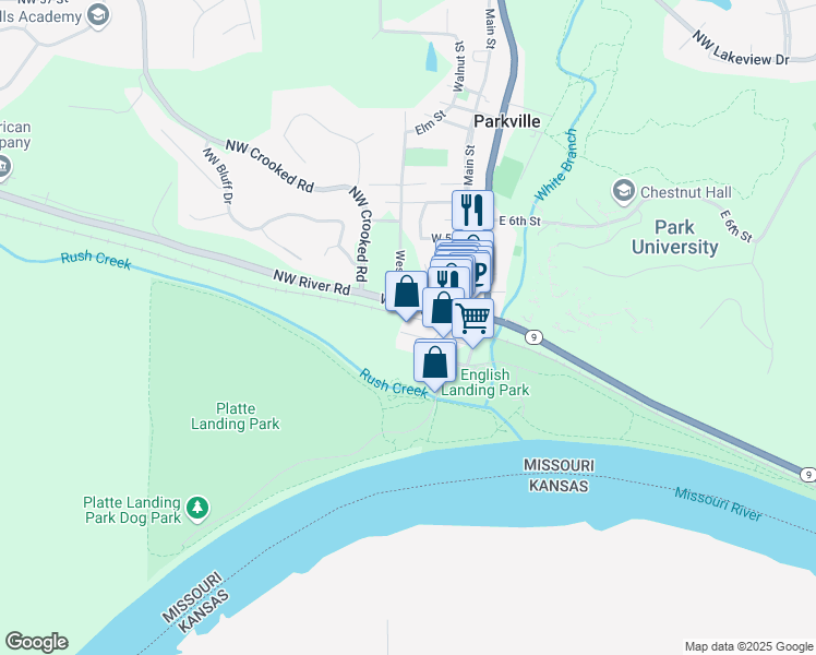 map of restaurants, bars, coffee shops, grocery stores, and more near 173 English Landing Drive in Parkville