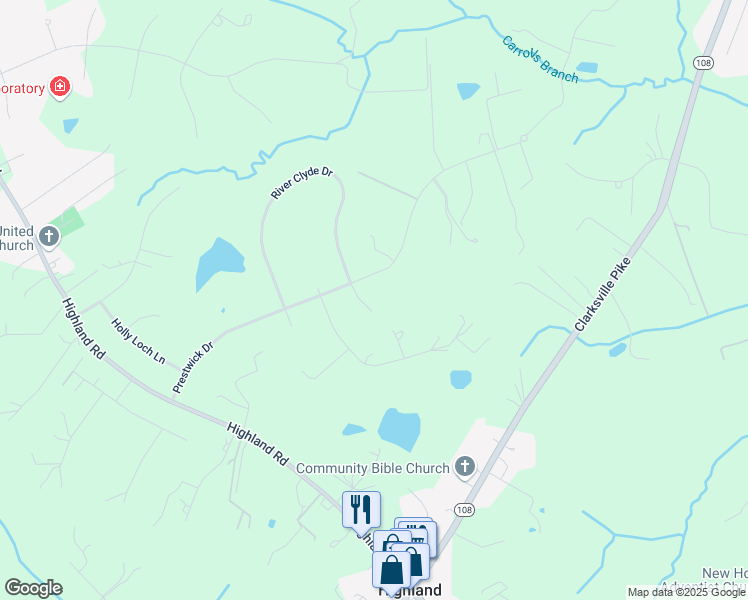 map of restaurants, bars, coffee shops, grocery stores, and more near 6587 Castlebay Court in Highland