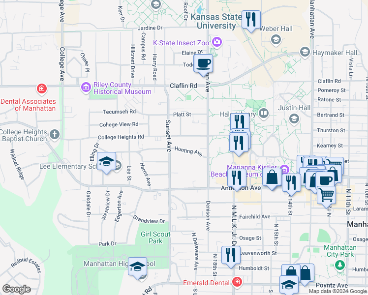 map of restaurants, bars, coffee shops, grocery stores, and more near 1840 Hunting Avenue in Manhattan