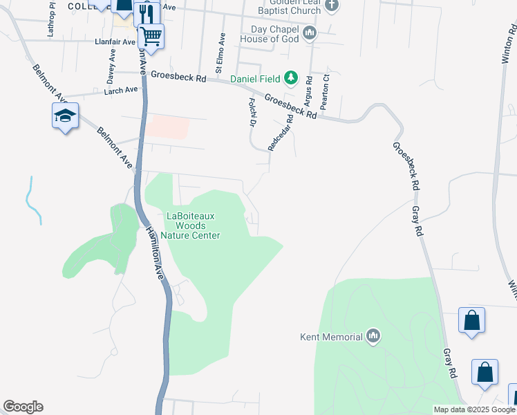 map of restaurants, bars, coffee shops, grocery stores, and more near 1088 Hill Crest Road in Cincinnati