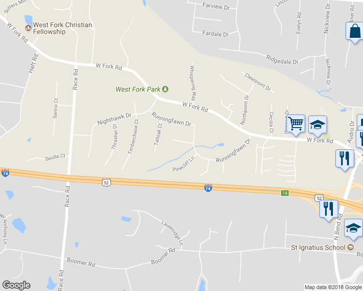 map of restaurants, bars, coffee shops, grocery stores, and more near 4467 Hickory Bark Court in Cincinnati