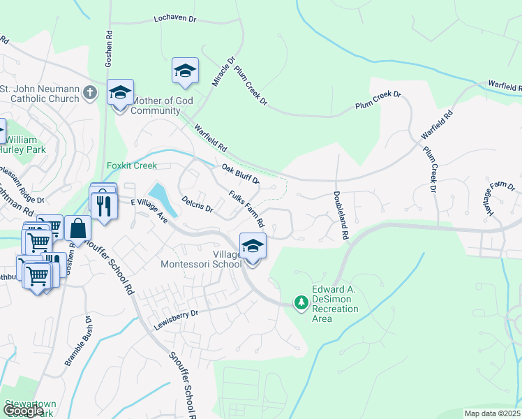 map of restaurants, bars, coffee shops, grocery stores, and more near 8423 Marketree Circle in Gaithersburg