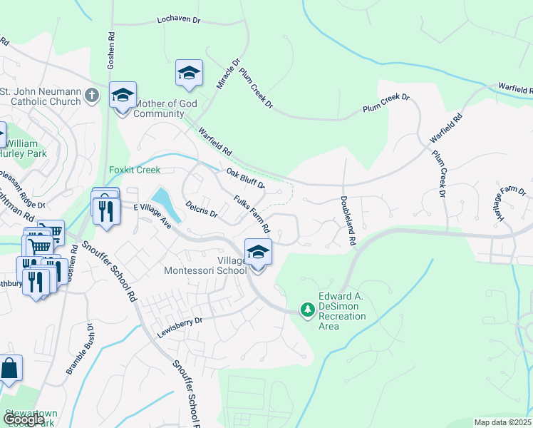 map of restaurants, bars, coffee shops, grocery stores, and more near 8423 Marketree Circle in Gaithersburg