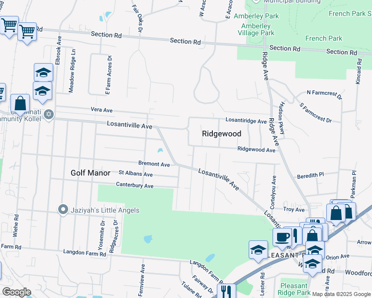 map of restaurants, bars, coffee shops, grocery stores, and more near 2741 Ridgewood Avenue in Cincinnati