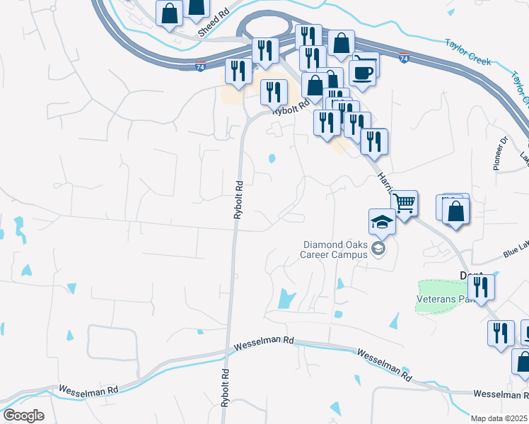 map of restaurants, bars, coffee shops, grocery stores, and more near 6648 Hearne Road in Cincinnati