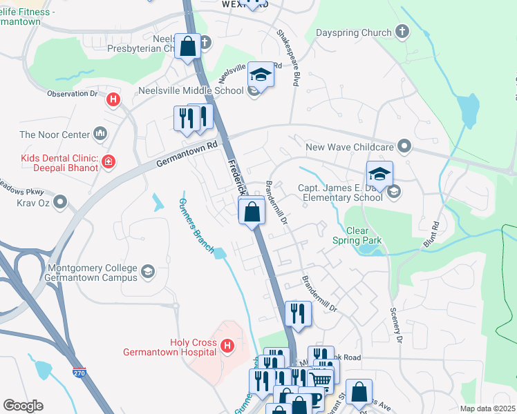 map of restaurants, bars, coffee shops, grocery stores, and more near 11519 Aldburg Way in Germantown