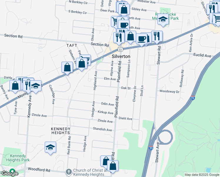 map of restaurants, bars, coffee shops, grocery stores, and more near 4001 Oak Street in Cincinnati