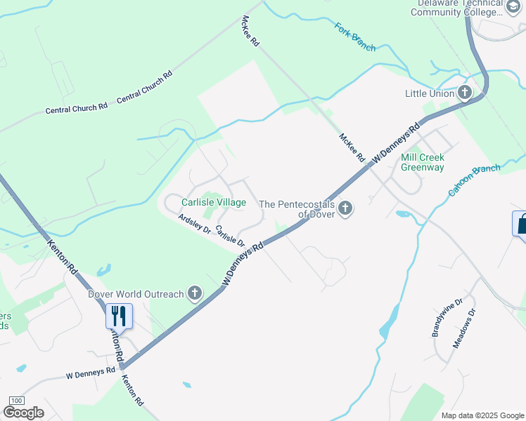 map of restaurants, bars, coffee shops, grocery stores, and more near 84 Tammie Drive in Dover