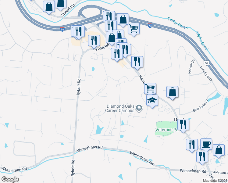 map of restaurants, bars, coffee shops, grocery stores, and more near 5217 Eaglesnest Drive in Cincinnati
