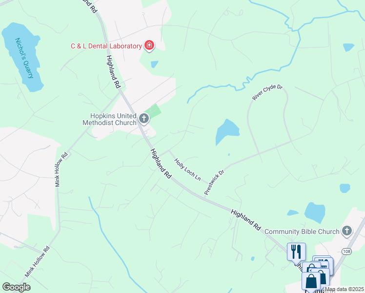 map of restaurants, bars, coffee shops, grocery stores, and more near 6636 Isle of Skye Drive in Highland