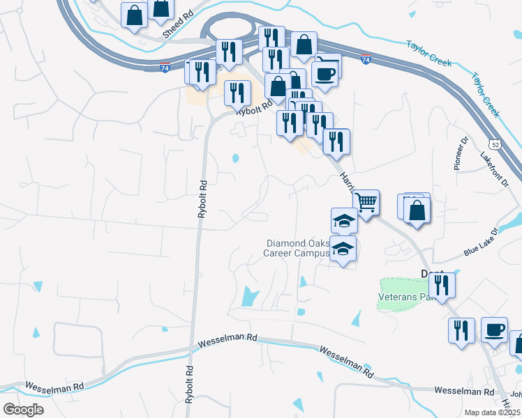 map of restaurants, bars, coffee shops, grocery stores, and more near 6601 Hearne Road in Cincinnati